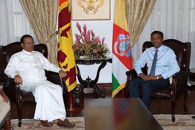 Welcome: President Maithripala Sirisena of Sri Lanka meets Danny Faure at State House