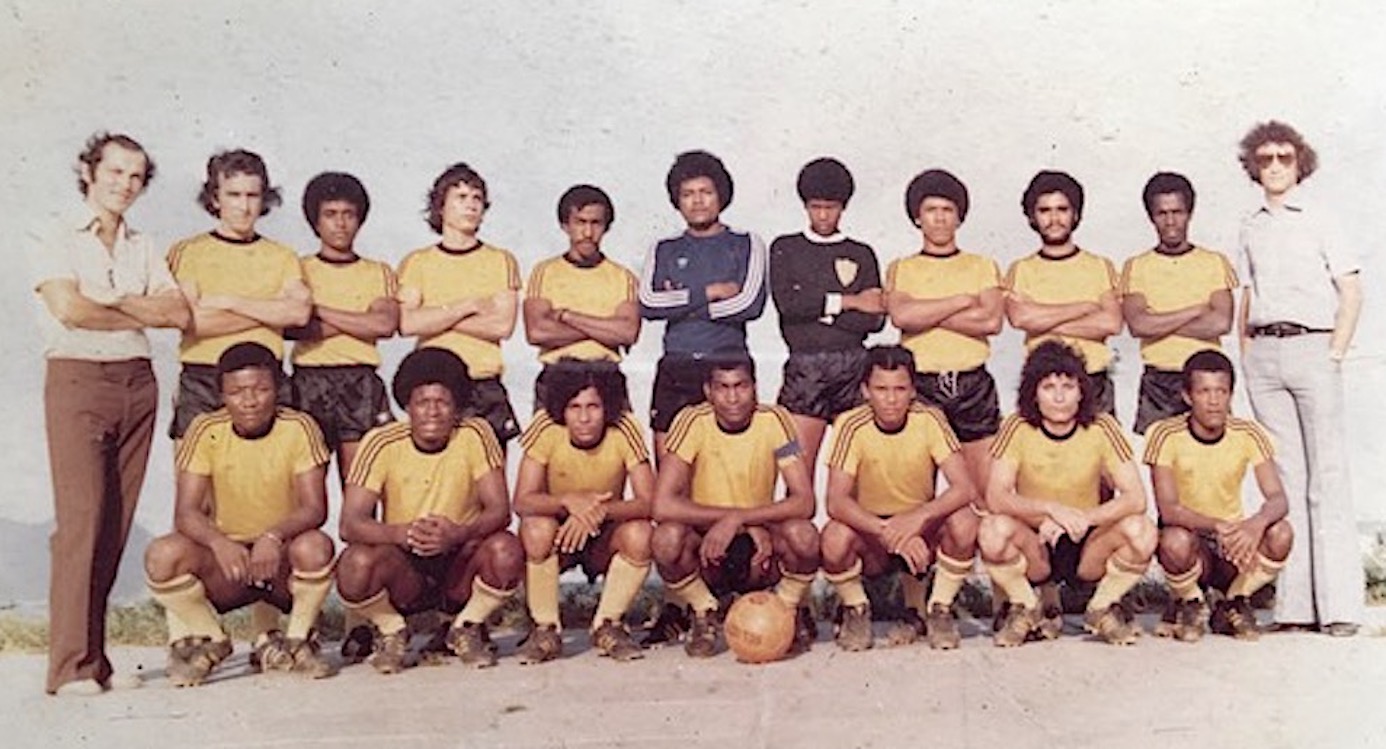 The mighty Rovers in the 1970s: From left to right standing: Barry Gendron, Gerard Hoarau, Rolly Mancienne, Ralph Payet, Antonio Mend, Max Racombo, Vincent Confait, Pat Marguerite, Murvyn Laporte, Philip Kilindo and Gonzague D’Offay. Front row: Stephen Biscornet, George Constance, Michael Mancienne, Lewis Betsy (captain), Terry Sandapin, Tony Hoareau and Jossy Denousse.