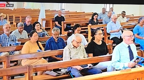 Remembering: The congregation at the service in Seychelles