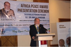 High praise: Sir James at the Africa Peace Award 2016 ceremony