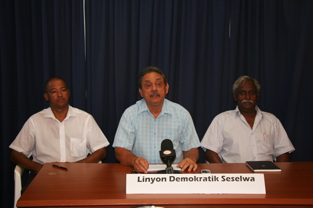 Contenders: The new Seychellois Democratic Alliance is led by Roger Mancienne (centre) of the Seychelles National Party