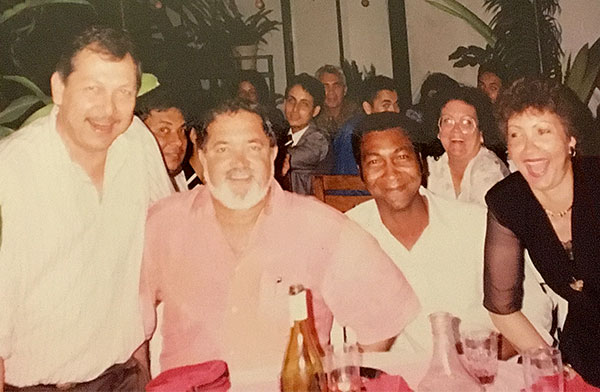 Good company: Danny Ah-Time (left), James Mancham, Lewis Betsy and wife Juliana Betsy at a reception in 1992