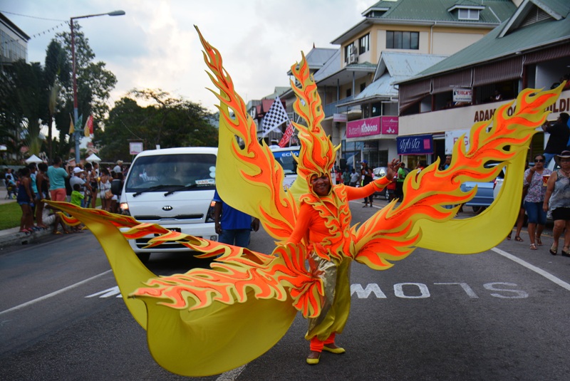 Blaze of glory: One of the artists on parade in Festival Kreol