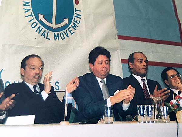 Activists: From left to right: Edmond Camille, Robert Frichot, Gaby Hoareau and Paul Chow at an SNM meeting in London in 1986