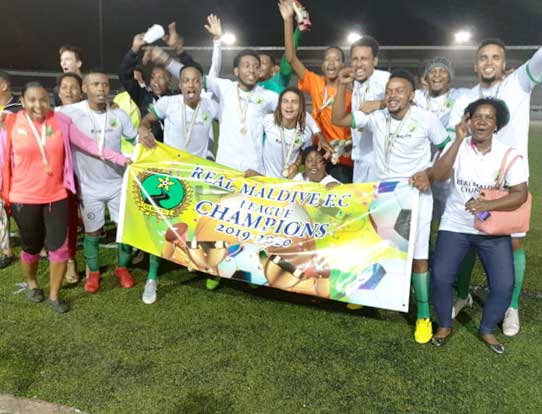 Ecstatic: The Real Maldives squad celebrate their promotion