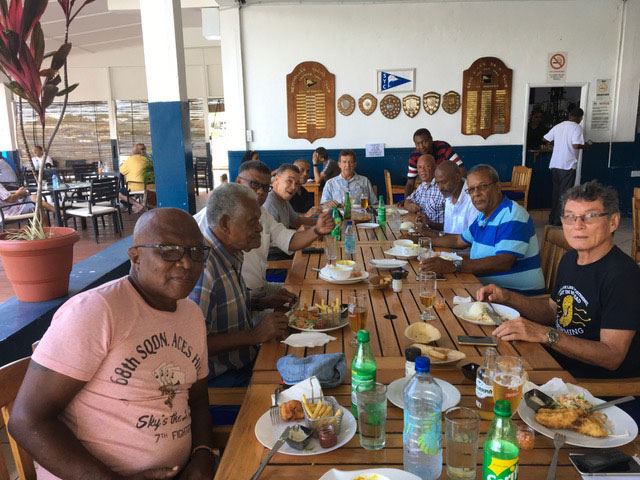 Team spirit: (from left to right): Stephen Biscornet, Max Racombo, Ralph Volcere, Charles Alcindor, Vincent Confait, Colin Whiting, Lewis Betsy (standing), Terry Sandapin, Gilbert Servina, Pat Nanty and Tony Hoareau