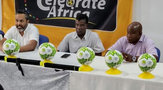 Football line-up: Elvis Chetty, left, Georges Bibi, Denis Rose