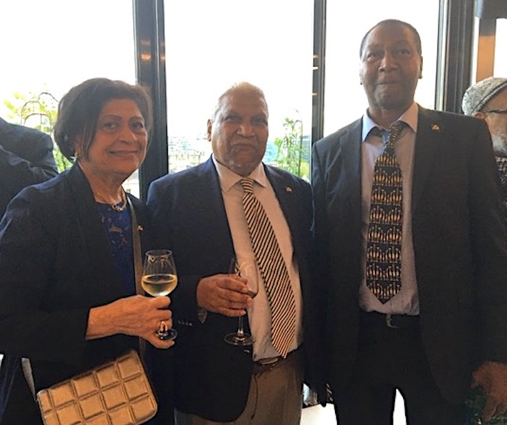 In conversation at the reception: Fanchette Powell, left, France Bakas, and Lewis Betsy