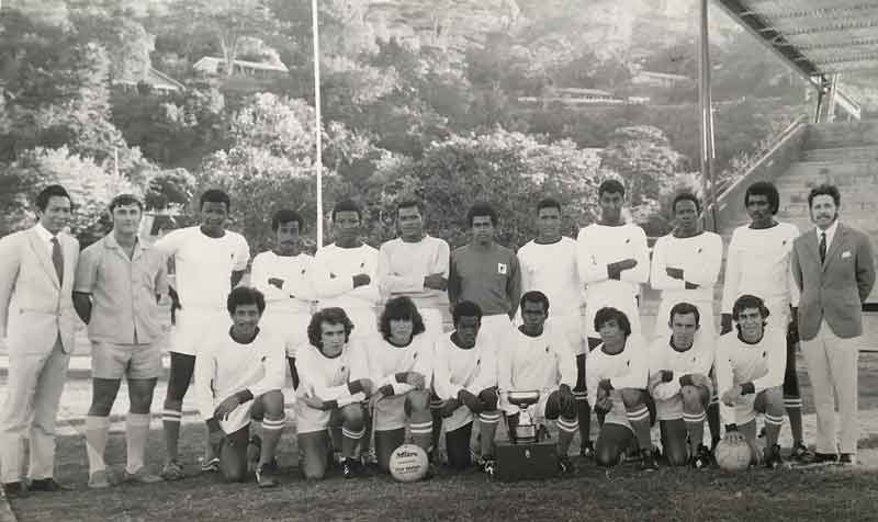 Seychelles National Football team in 1970: Lewis Betsy is on the back row, fourth from right