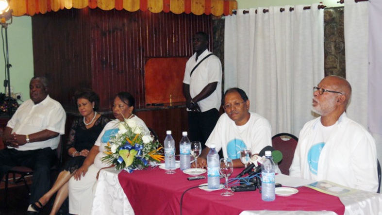 New roles: Former Ministers William Herminie, far left, Mrs Simone Testa/De Commarmond, Mrs Noellie Alexander, Amed Afif and Patrick Pillay, 