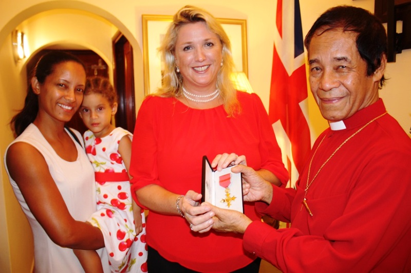 Dedication: Archbishop French and British High Commissioner Lindsay Skoll, with the Bishop’s daughter and granddaughter, Frances and Shannon