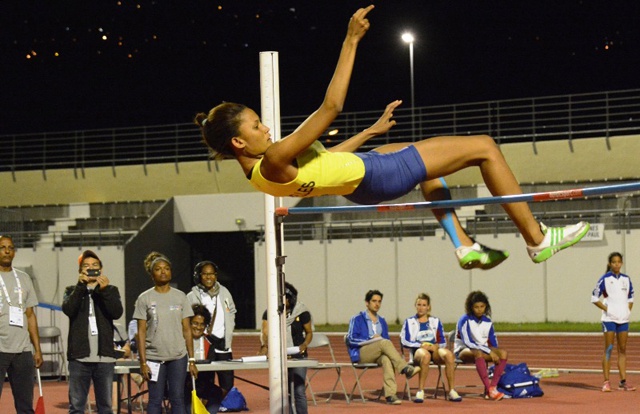 High point: Lisa Labiche succeeds in the high jump and takes first gold for Seychelles