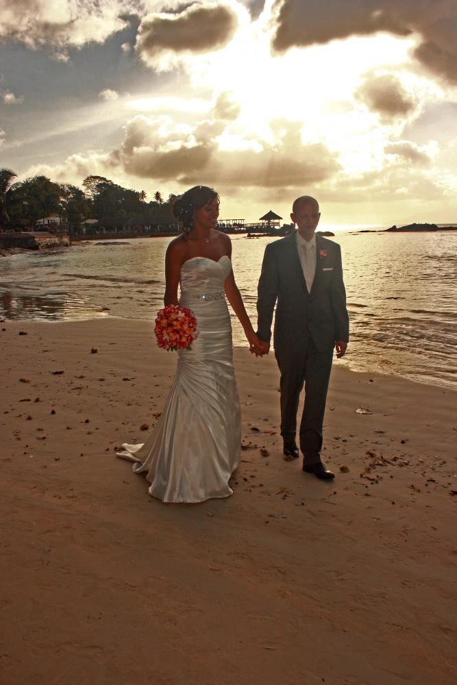 Magnificent setting: Lorraine and Marek on the beach